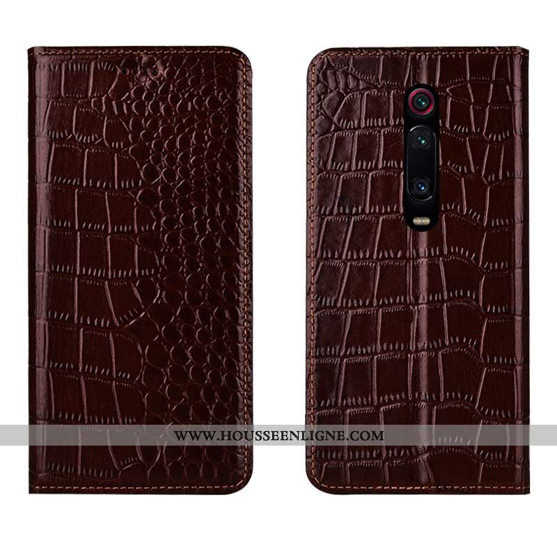 Étui Xiaomi Mi 9t Pro Protection Cuir Véritable Coque Petit Téléphone Portable Housse Bleu