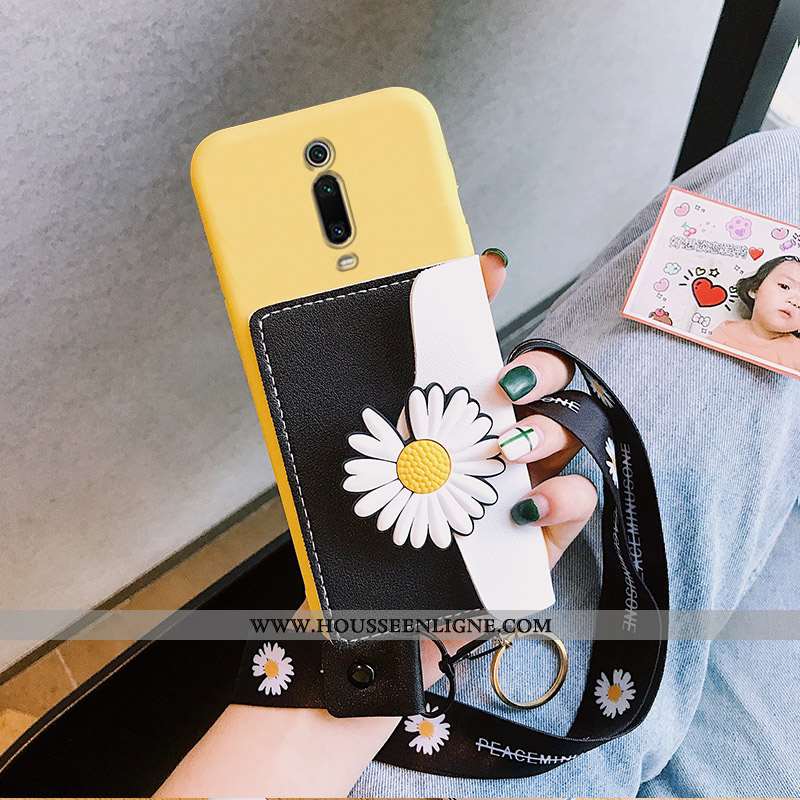Étui Xiaomi Mi 9t Tendance Silicone Tout Compris Portefeuille Rouge Petite Marguerite Petit Jaune