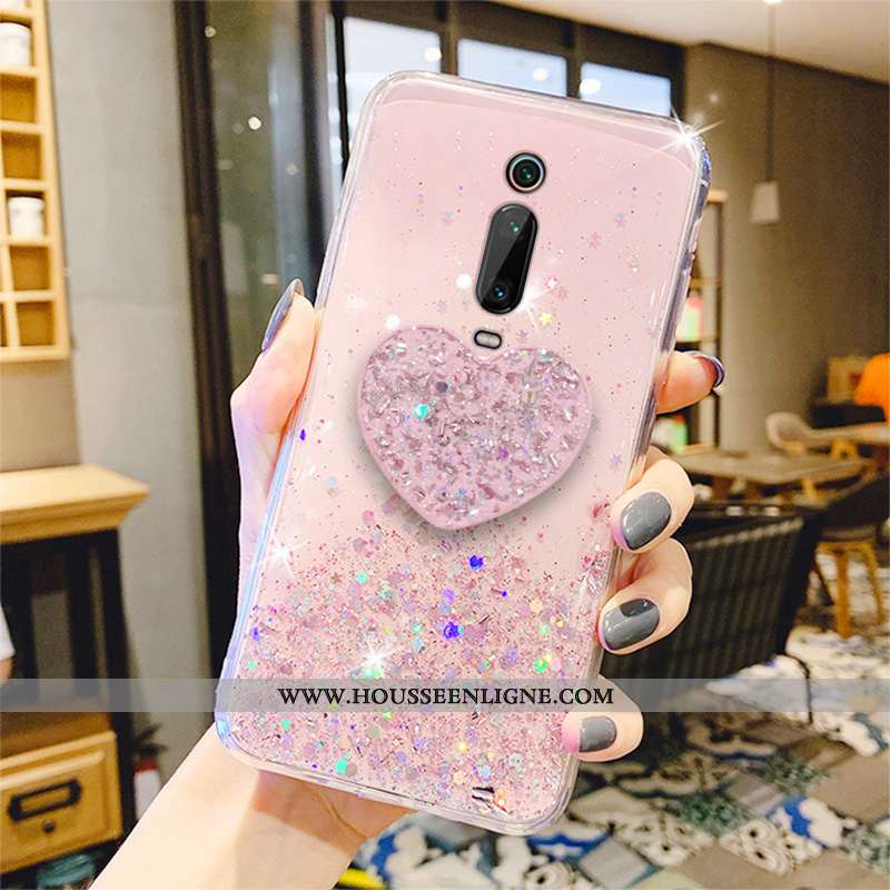 Étui Xiaomi Mi 9t Transparent Délavé En Daim Protection Créatif Rouge Coque Légère Rose