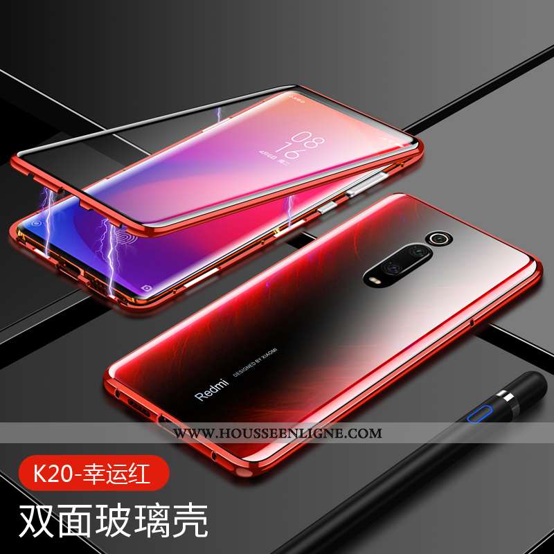 Étui Xiaomi Mi 9t Verre Transparent Métal Incassable Téléphone Portable Petit Personnalité Rouge
