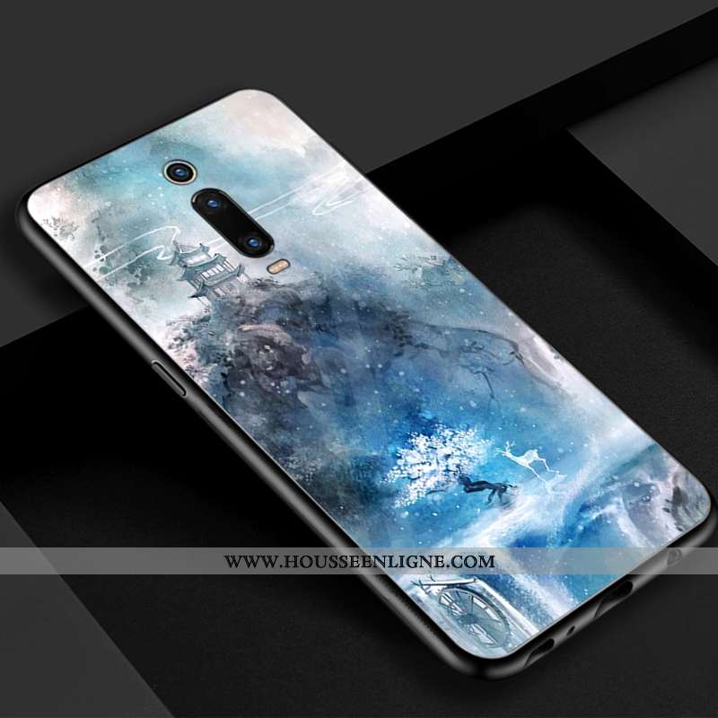 Étui Xiaomi Mi 9t Verre Vintage Bleu Téléphone Portable Rouge Beau Simple