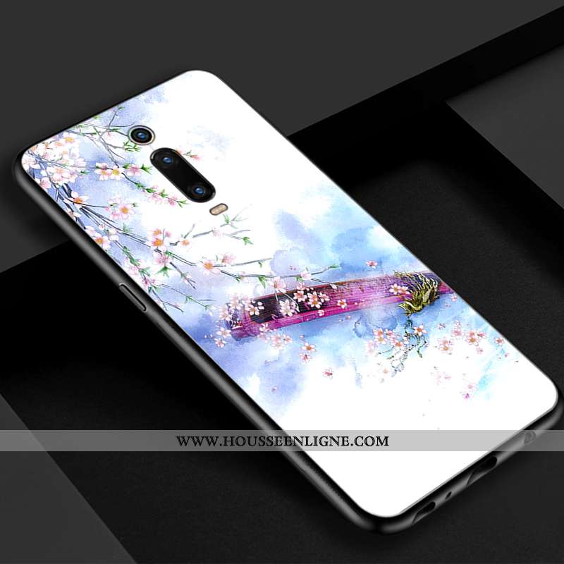 Étui Xiaomi Mi 9t Verre Vintage Bleu Téléphone Portable Rouge Beau Simple