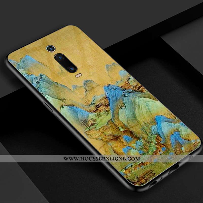 Étui Xiaomi Mi 9t Verre Vintage Bleu Téléphone Portable Rouge Beau Simple