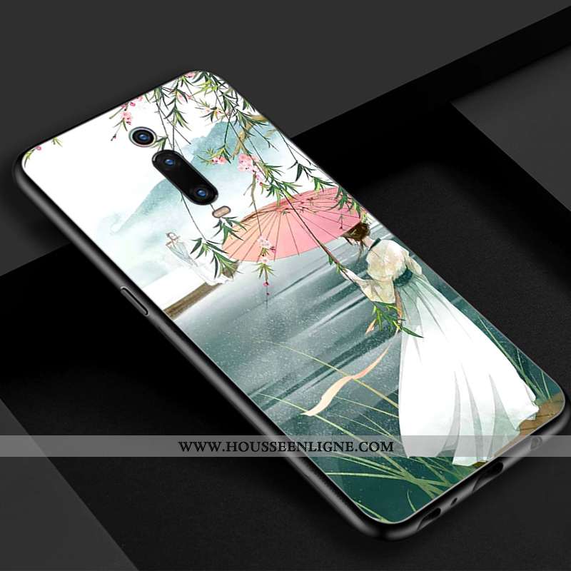 Étui Xiaomi Mi 9t Verre Vintage Bleu Téléphone Portable Rouge Beau Simple