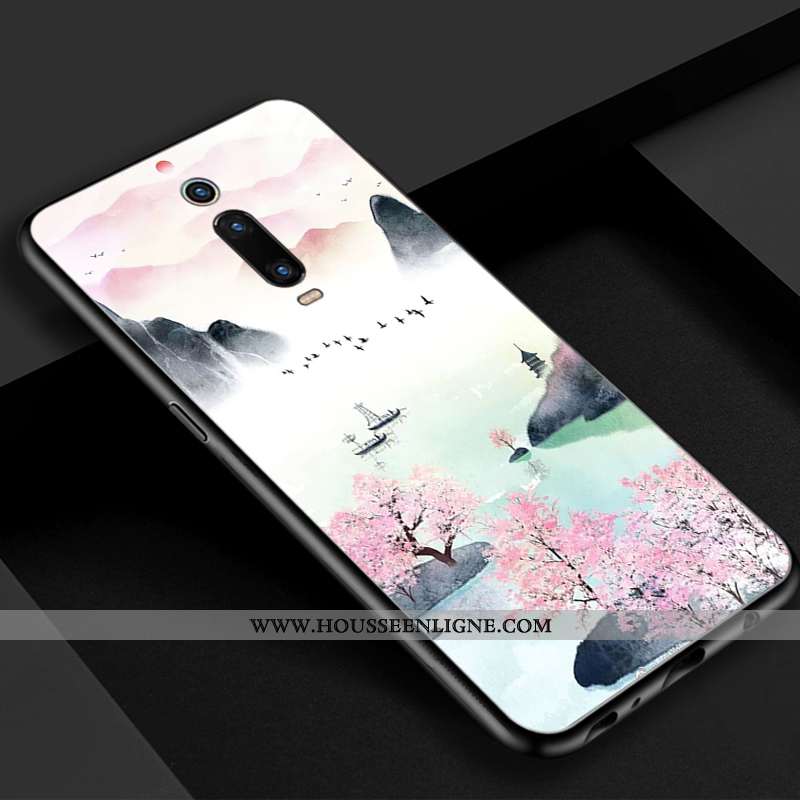 Étui Xiaomi Mi 9t Verre Vintage Bleu Téléphone Portable Rouge Beau Simple
