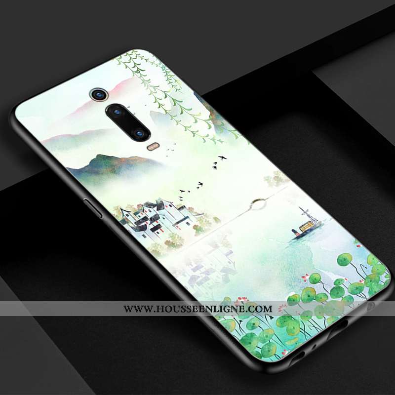 Étui Xiaomi Mi 9t Verre Vintage Bleu Téléphone Portable Rouge Beau Simple