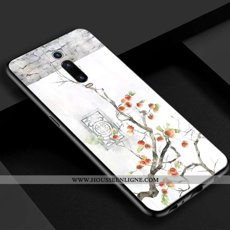 Étui Xiaomi Mi 9t Verre Vintage Bleu Téléphone Portable Rouge Beau Simple