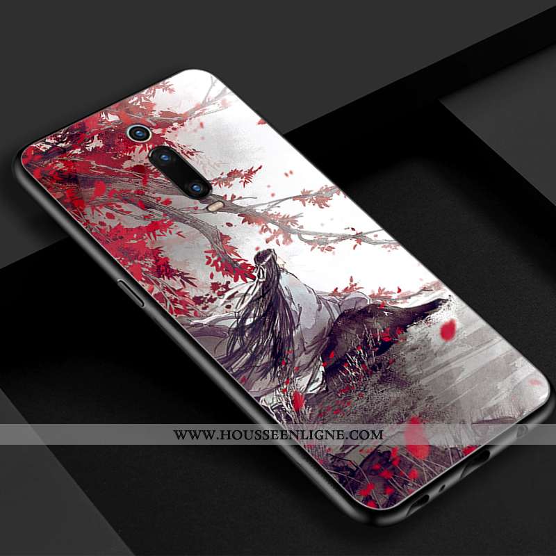 Étui Xiaomi Mi 9t Verre Vintage Bleu Téléphone Portable Rouge Beau Simple