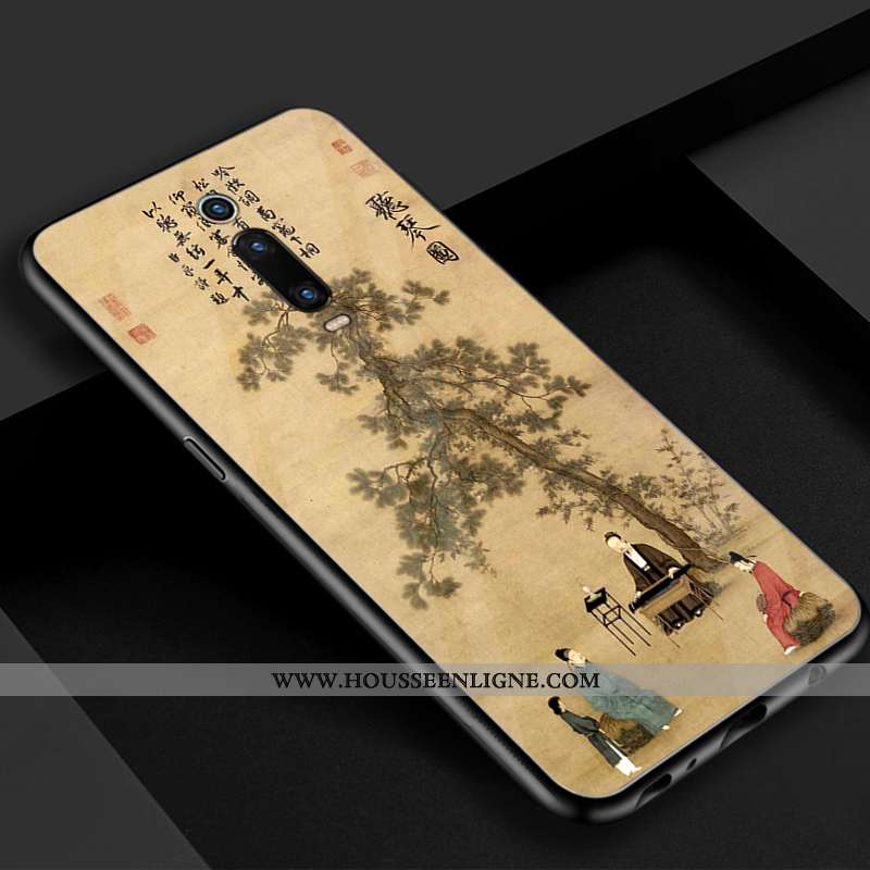 Étui Xiaomi Mi 9t Verre Vintage Bleu Téléphone Portable Rouge Beau Simple