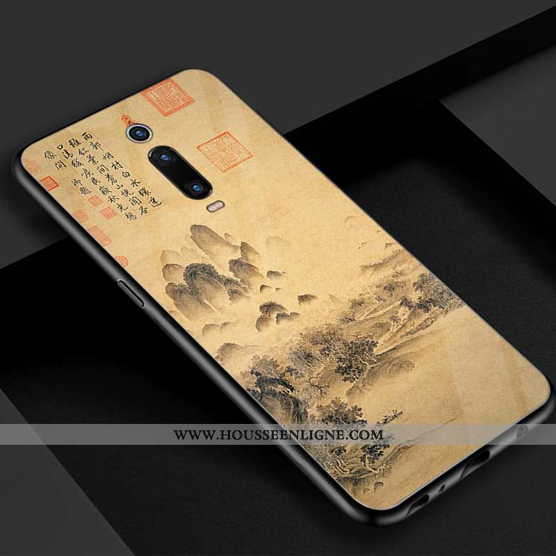 Étui Xiaomi Mi 9t Verre Vintage Bleu Téléphone Portable Rouge Beau Simple