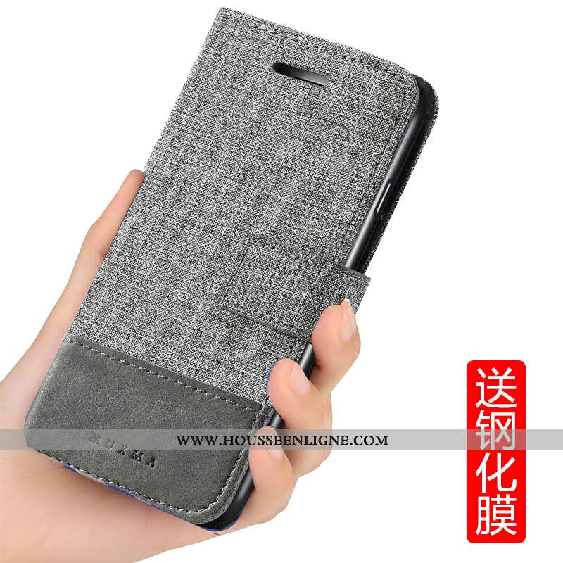 Étui Xiaomi Mi A1 Cuir Coque Toile Téléphone Portable Carte Petit Gris