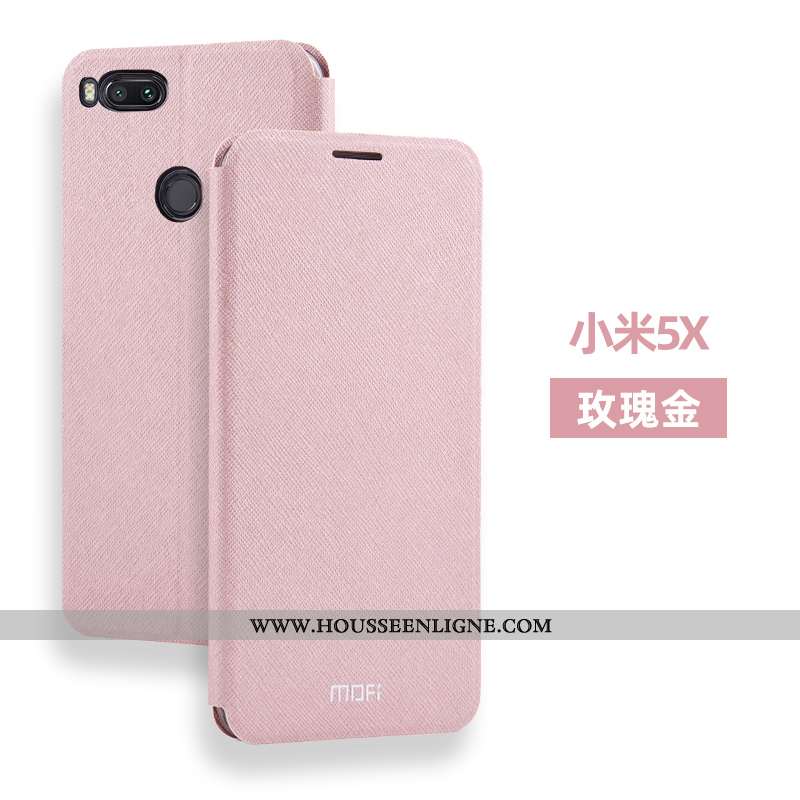 Étui Xiaomi Mi A1 Cuir Fluide Doux Silicone Clamshell Rose Incassable Tout Compris
