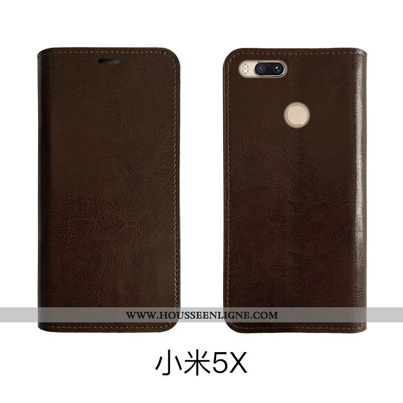 Étui Xiaomi Mi A1 Cuir Protection Rouge Coque Bovins Marron Housse