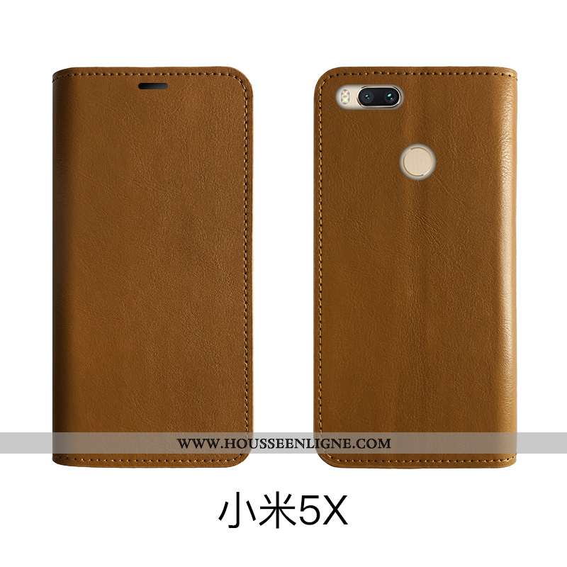 Étui Xiaomi Mi A1 Cuir Protection Rouge Coque Bovins Marron Housse