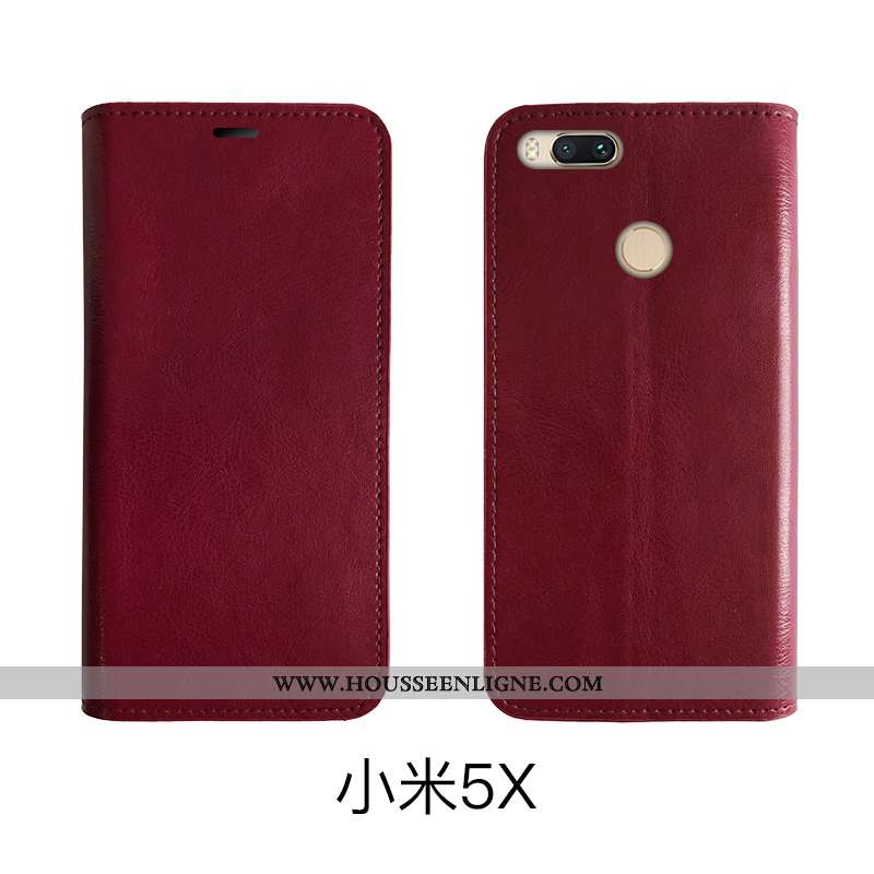 Étui Xiaomi Mi A1 Cuir Protection Rouge Coque Bovins Marron Housse