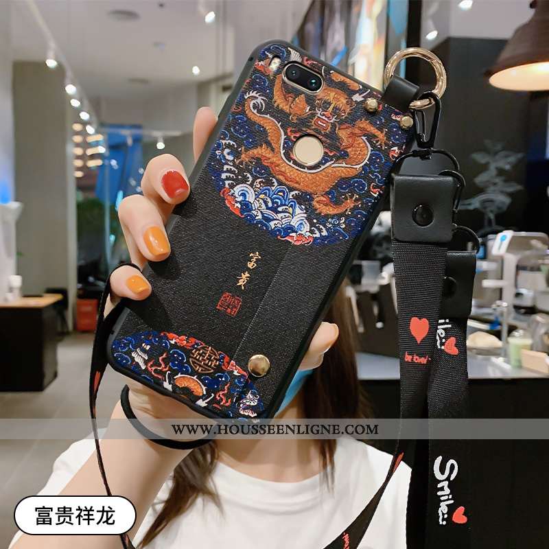 Étui Xiaomi Mi A1 Délavé En Daim Ornements Suspendus Simple Bleu Vintage Protection