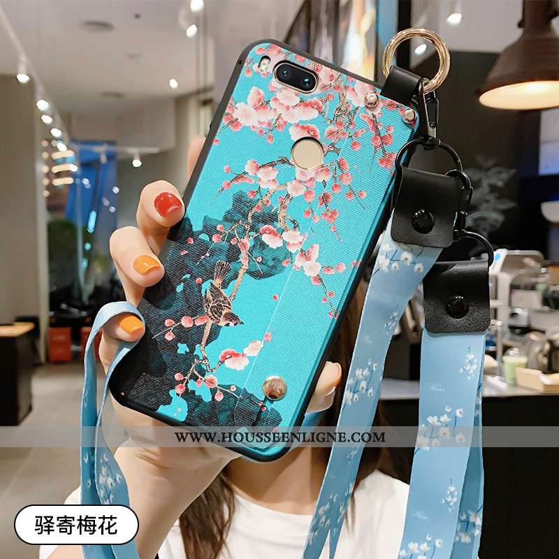 Étui Xiaomi Mi A1 Délavé En Daim Ornements Suspendus Simple Bleu Vintage Protection