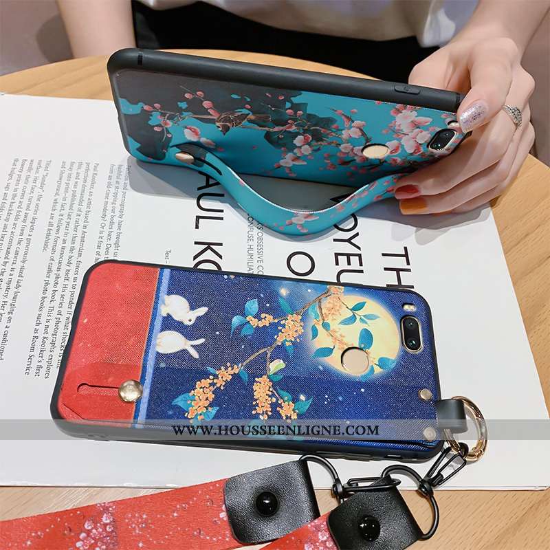 Étui Xiaomi Mi A1 Délavé En Daim Ornements Suspendus Simple Bleu Vintage Protection