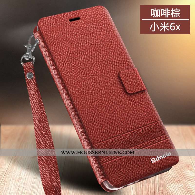 Étui Xiaomi Mi A2 Cuir Protection Jeunesse Clamshell Coque Téléphone Portable Marron