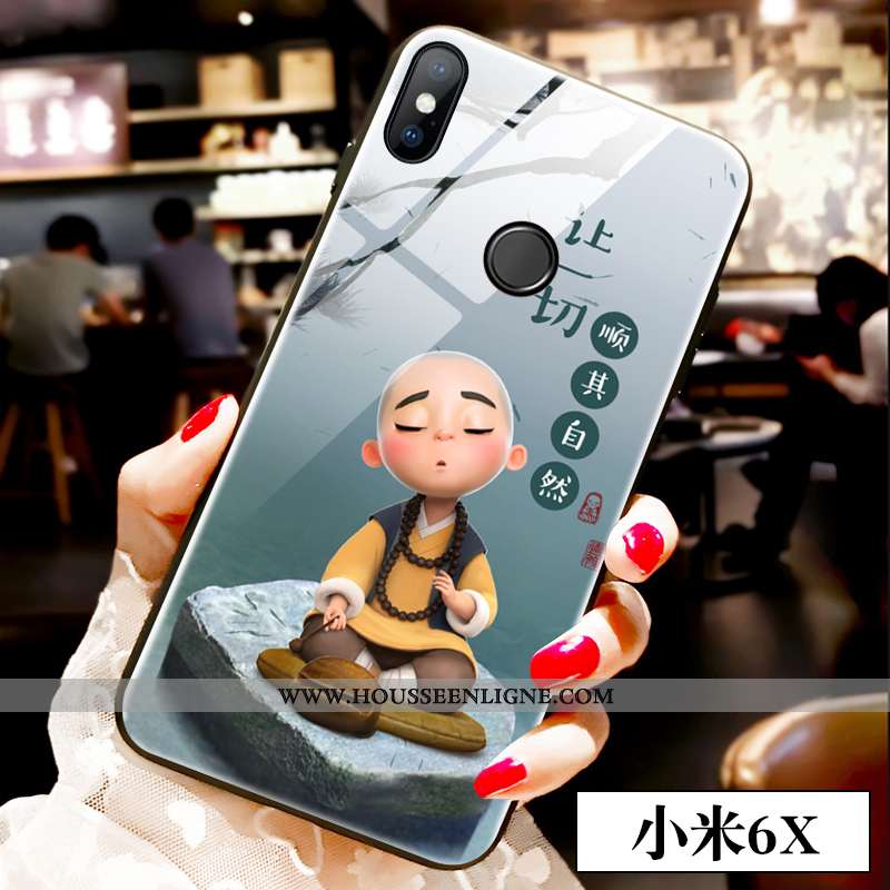 Étui Xiaomi Mi A2 Verre Dessin Animé Coque Charmant Jeunesse Téléphone Portable Tout Compris Bleu