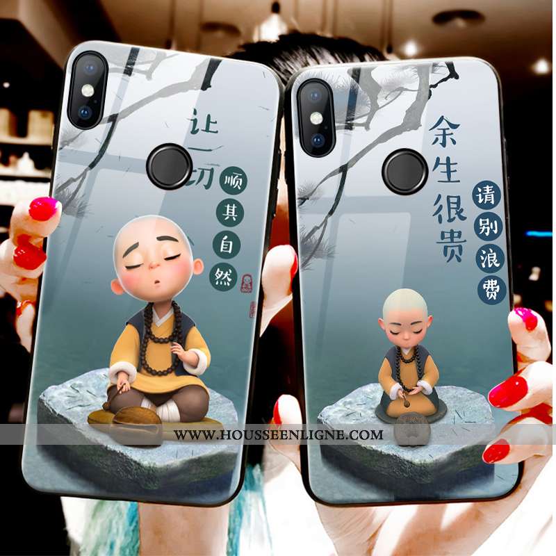 Étui Xiaomi Mi A2 Verre Dessin Animé Coque Charmant Jeunesse Téléphone Portable Tout Compris Bleu