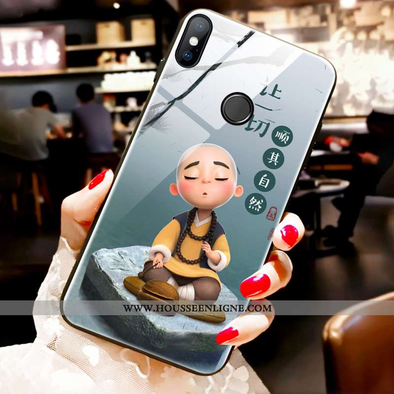 Étui Xiaomi Mi A2 Verre Dessin Animé Coque Charmant Jeunesse Téléphone Portable Tout Compris Bleu