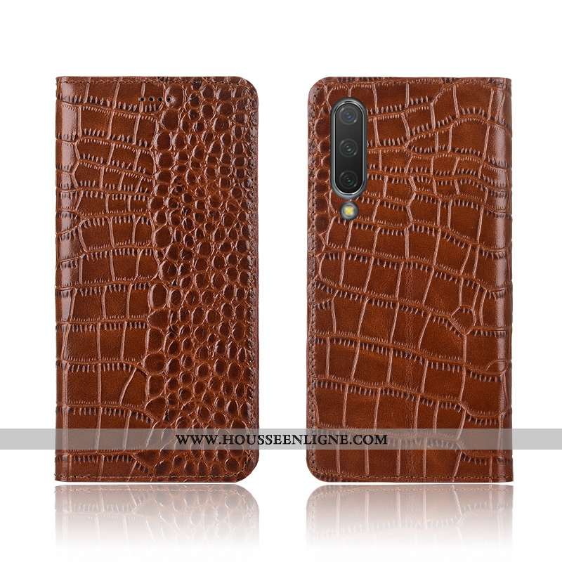 Étui Xiaomi Mi A3 Cuir Véritable Cuir Crocodile Téléphone Portable Fluide Doux Marron Coque