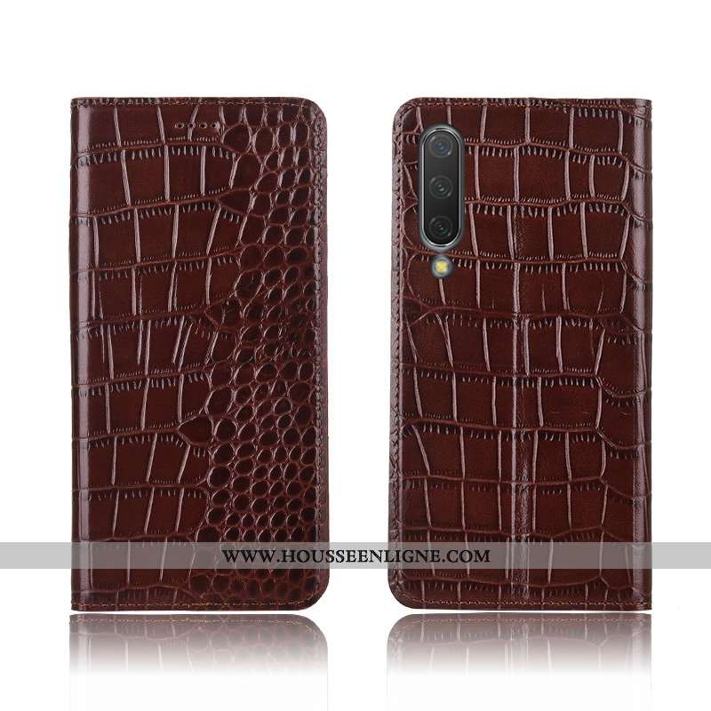 Étui Xiaomi Mi A3 Cuir Véritable Cuir Crocodile Téléphone Portable Fluide Doux Marron Coque