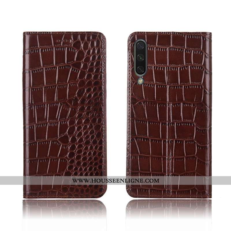 Étui Xiaomi Mi A3 Cuir Véritable Cuir Crocodile Téléphone Portable Fluide Doux Marron Coque