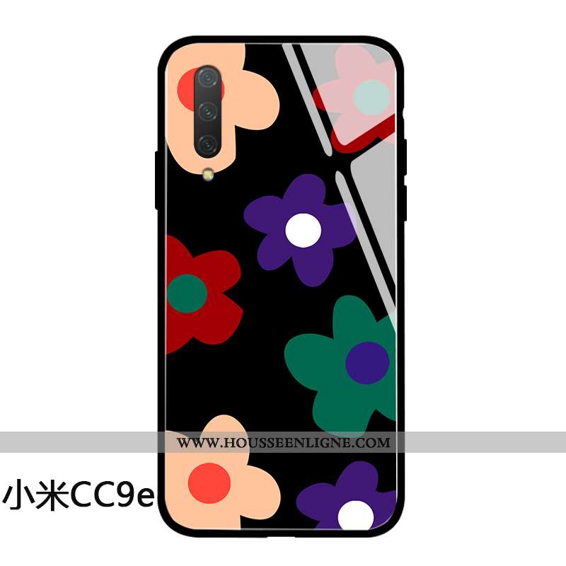 Étui Xiaomi Mi A3 Fluide Doux Silicone Fleurs Protection Noir Luxe Verre
