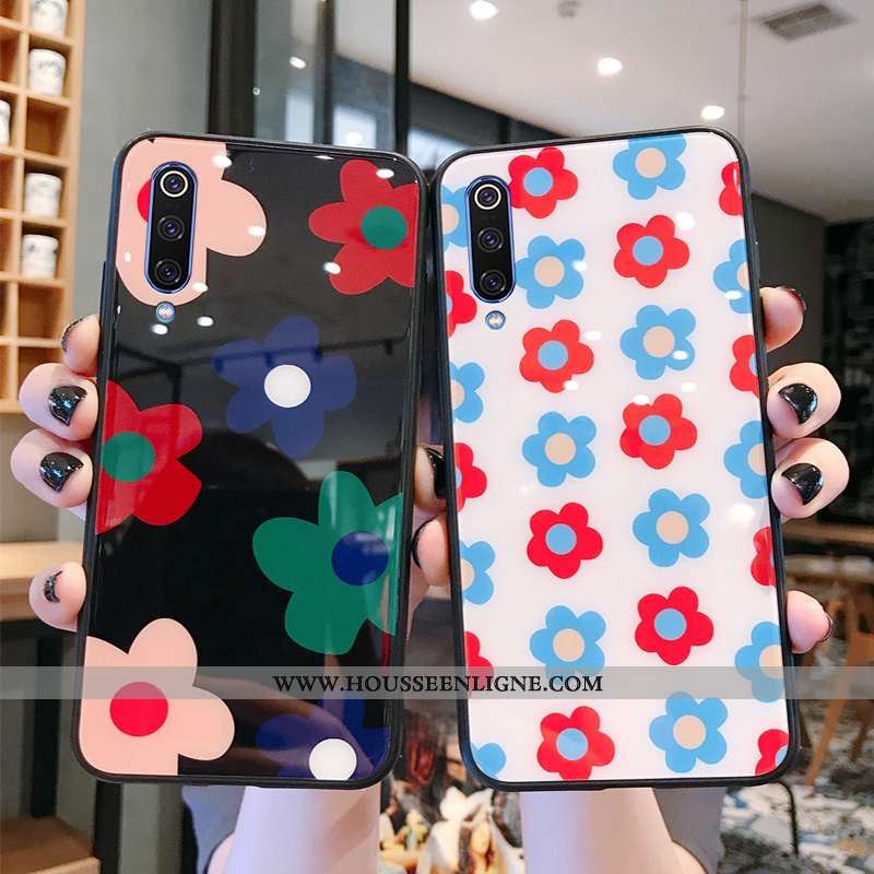 Étui Xiaomi Mi A3 Fluide Doux Silicone Fleurs Protection Noir Luxe Verre