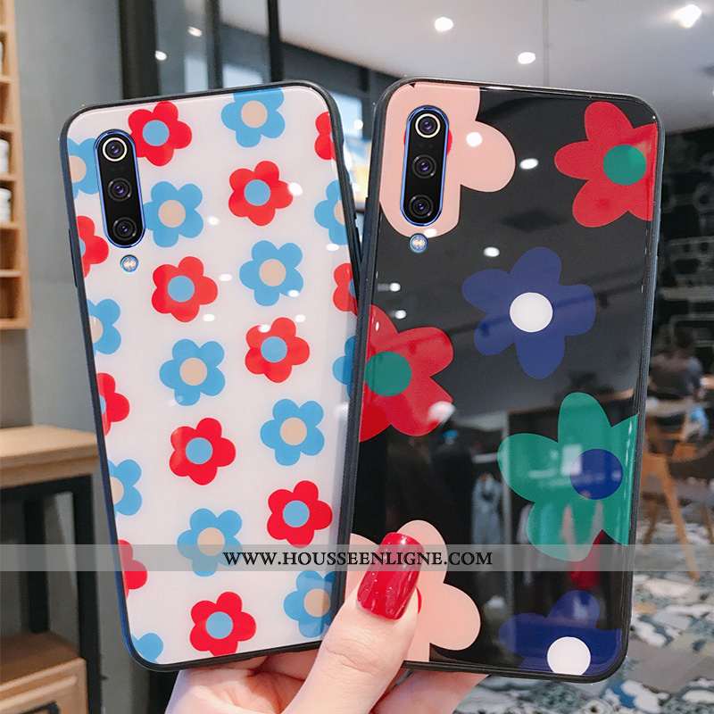Étui Xiaomi Mi A3 Fluide Doux Silicone Fleurs Protection Noir Luxe Verre