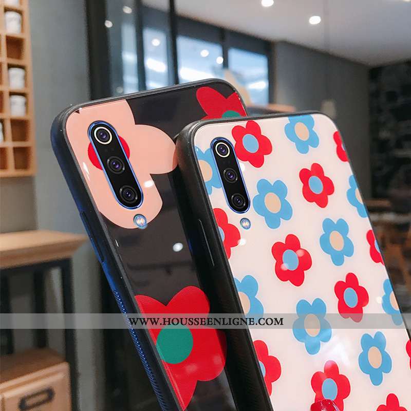 Étui Xiaomi Mi A3 Fluide Doux Silicone Fleurs Protection Noir Luxe Verre
