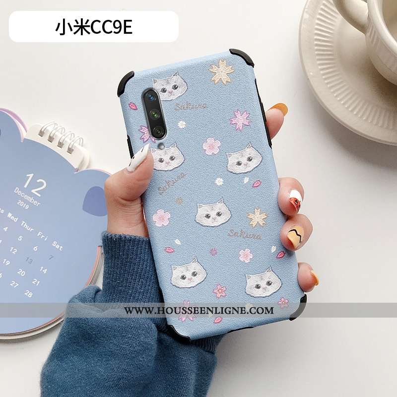 Étui Xiaomi Mi A3 Fluide Doux Silicone Incassable Fleur Petit Transparent Modèle Fleurie Bleu