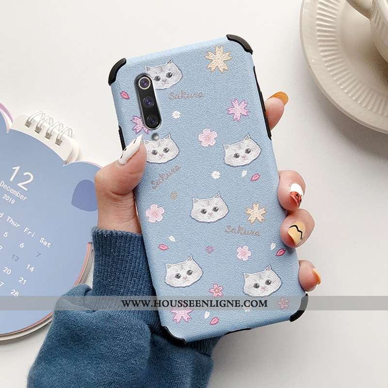Étui Xiaomi Mi A3 Fluide Doux Silicone Incassable Fleur Petit Transparent Modèle Fleurie Bleu