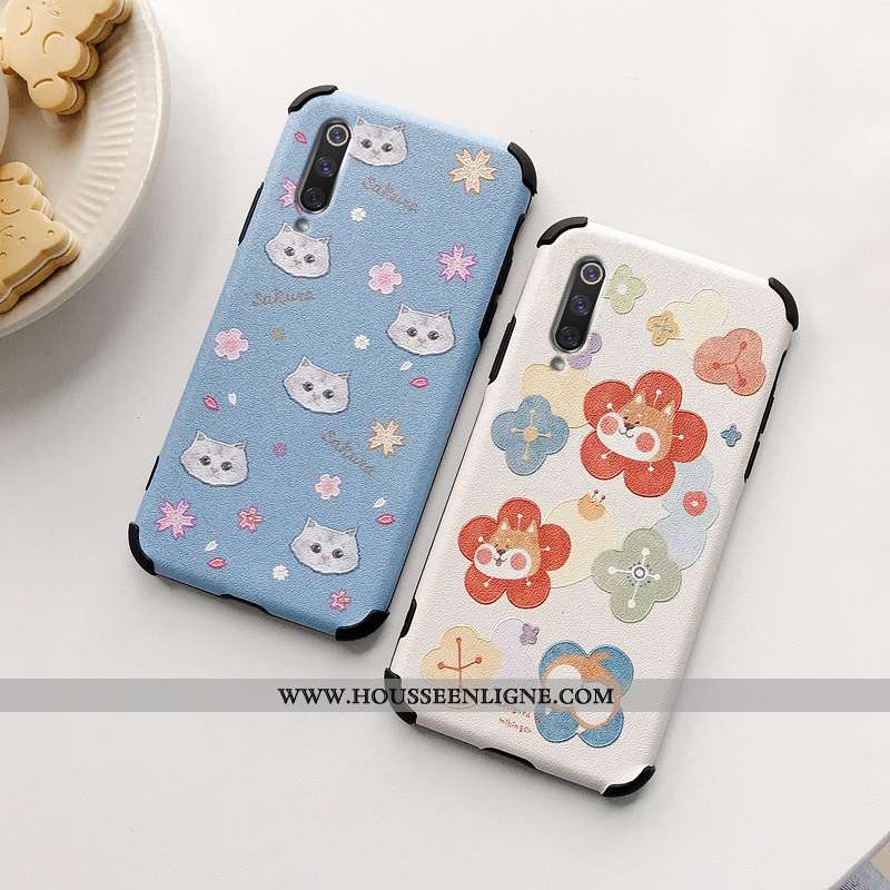 Étui Xiaomi Mi A3 Fluide Doux Silicone Incassable Fleur Petit Transparent Modèle Fleurie Bleu