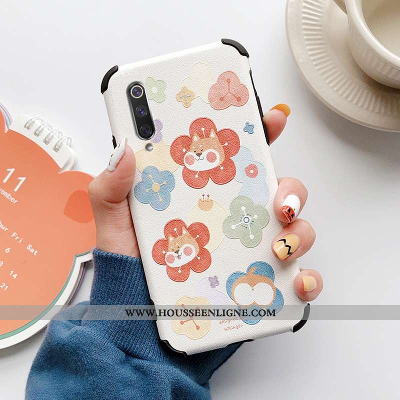 Étui Xiaomi Mi A3 Fluide Doux Silicone Incassable Fleur Petit Transparent Modèle Fleurie Bleu