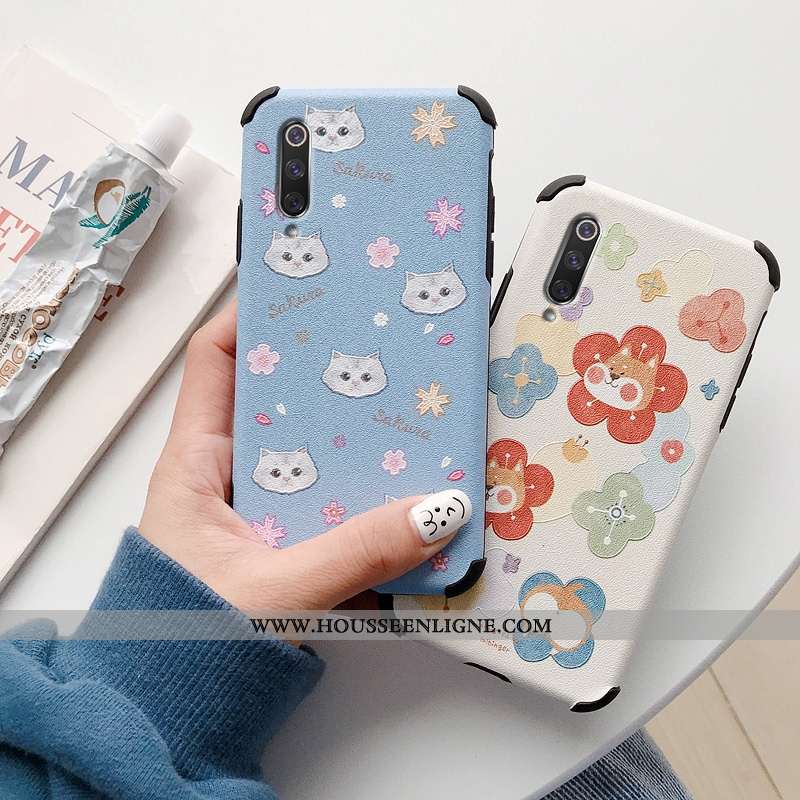 Étui Xiaomi Mi A3 Fluide Doux Silicone Incassable Fleur Petit Transparent Modèle Fleurie Bleu