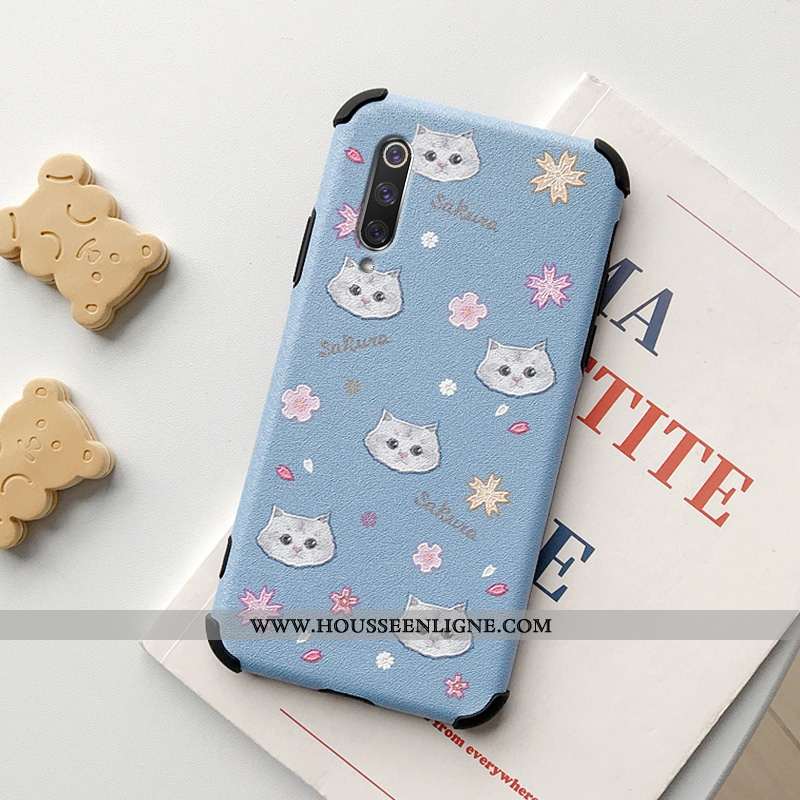 Étui Xiaomi Mi A3 Fluide Doux Silicone Incassable Fleur Petit Transparent Modèle Fleurie Bleu
