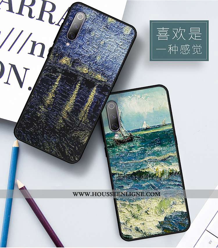 Étui Xiaomi Mi A3 Fluide Doux Silicone Modèle Personnalisé Gaufrage Protection Tout Compris Bleu