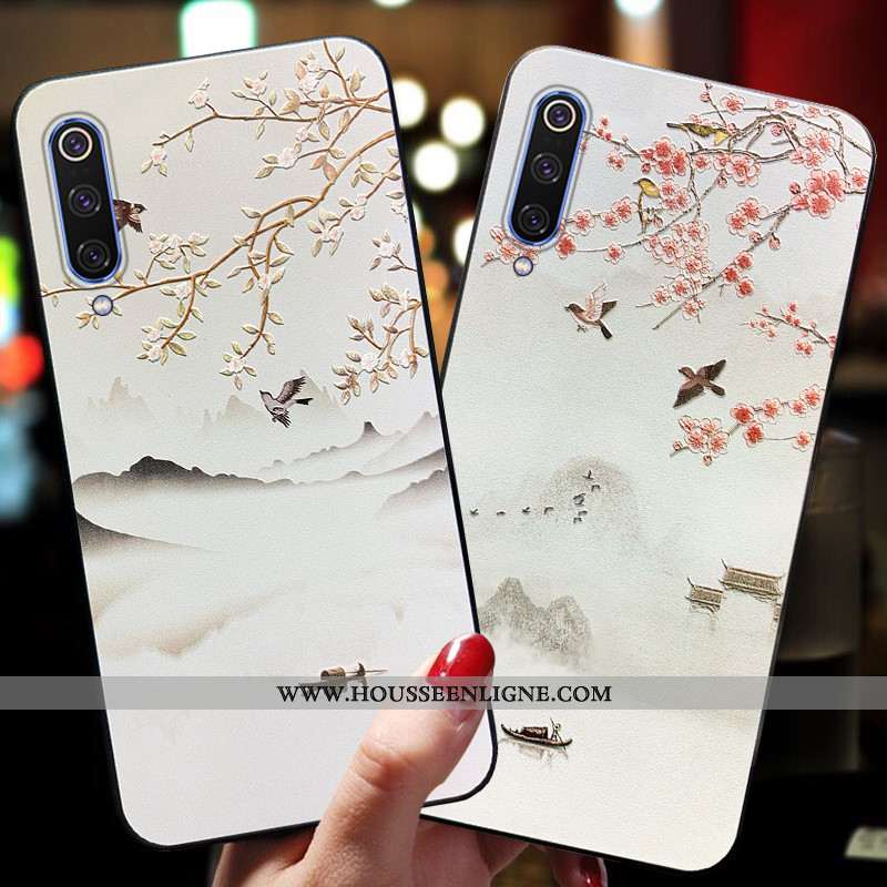 Étui Xiaomi Mi A3 Ornements Suspendus Gaufrage Petit Vintage Vent Rose Net Rouge