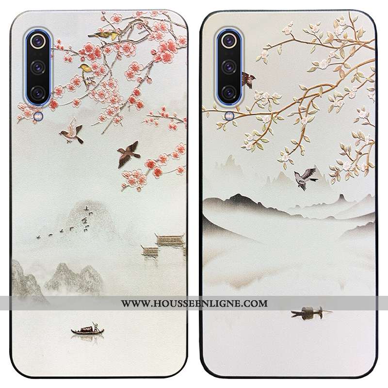 Étui Xiaomi Mi A3 Ornements Suspendus Gaufrage Petit Vintage Vent Rose Net Rouge
