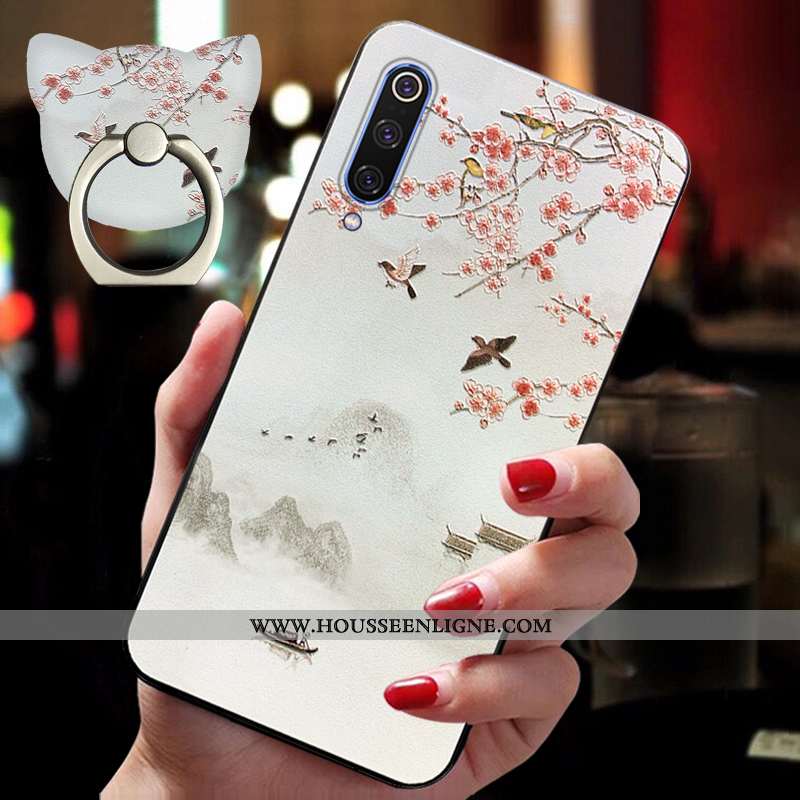 Étui Xiaomi Mi A3 Ornements Suspendus Gaufrage Petit Vintage Vent Rose Net Rouge