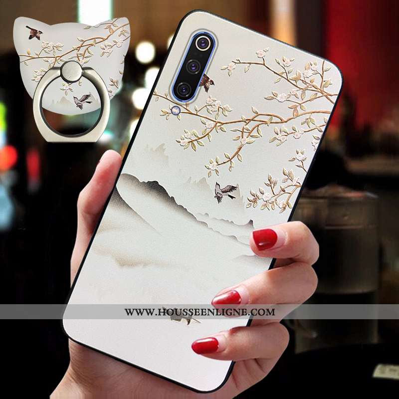 Étui Xiaomi Mi A3 Ornements Suspendus Gaufrage Petit Vintage Vent Rose Net Rouge