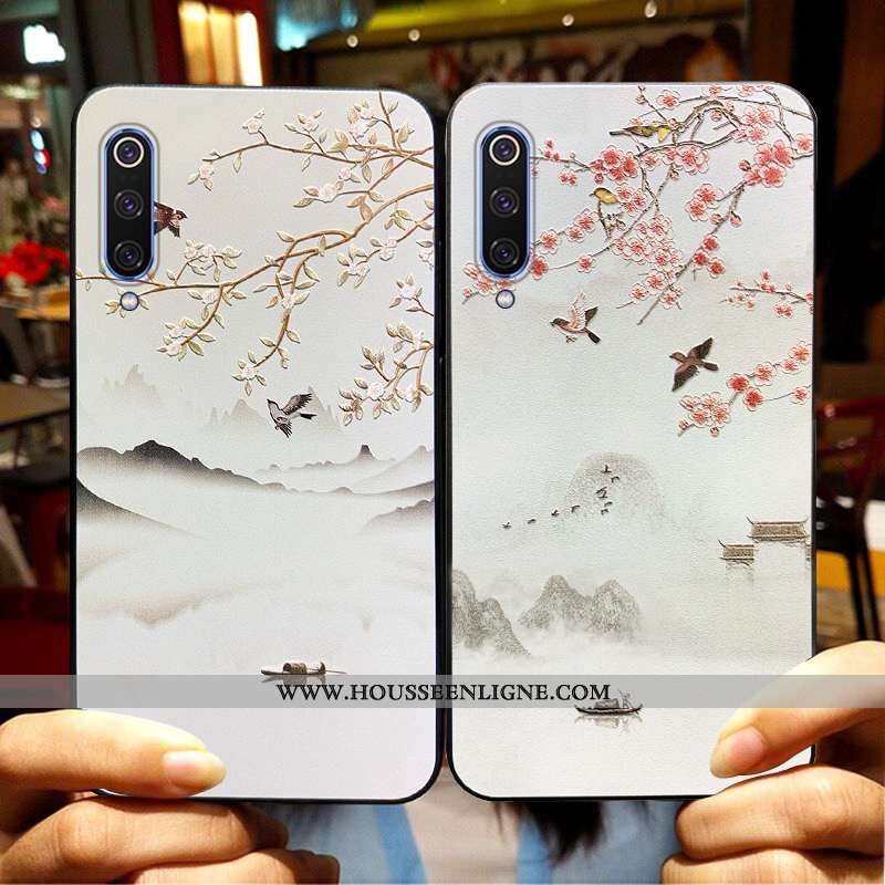 Étui Xiaomi Mi A3 Ornements Suspendus Gaufrage Petit Vintage Vent Rose Net Rouge