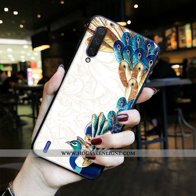 Étui Xiaomi Mi A3 Protection Délavé En Daim Téléphone Portable Paon Modèle Bleu Gaufrage
