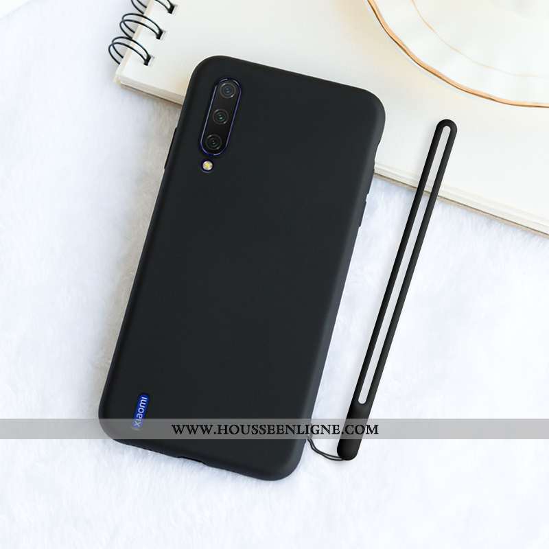 Étui Xiaomi Mi A3 Silicone Protection Délavé En Daim Incassable Ornements Suspendus Simple Noir