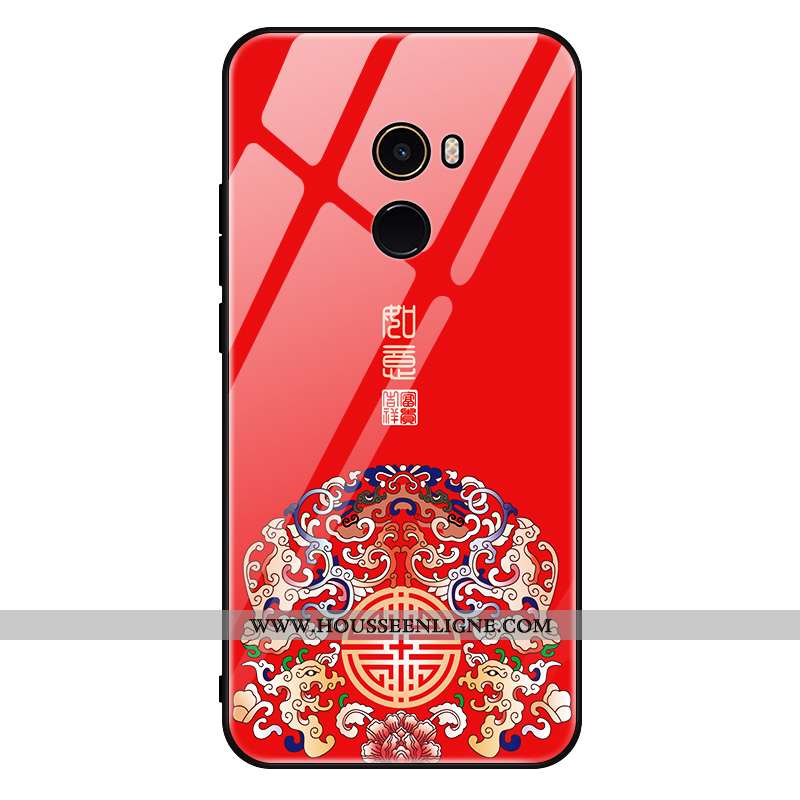 Étui Xiaomi Mi Mix 2 Verre Délavé En Daim Net Rouge Tout Compris Protection Tempérer