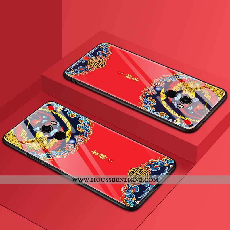 Étui Xiaomi Mi Mix 2 Verre Délavé En Daim Net Rouge Tout Compris Protection Tempérer