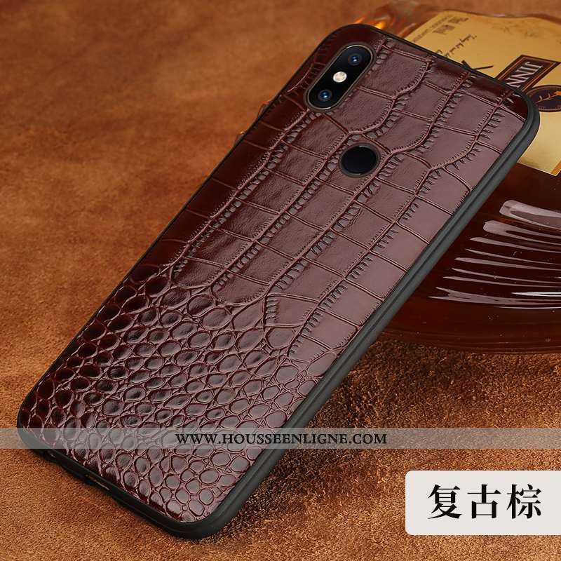 Étui Xiaomi Mi Mix 2s Créatif Cuir Véritable Petit Coque Crocodile Modèle Fleurie Marron